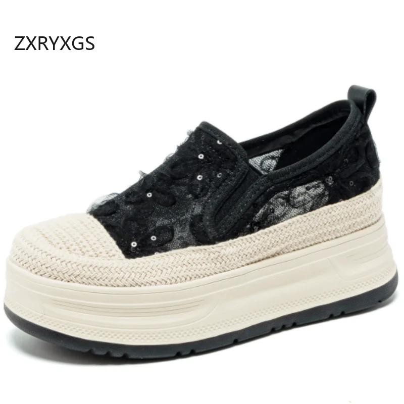 ZXRYXGS Premium Lace Mesh Breathable Sneakers Platform Sandals Heighten Shoes 2026 Light Soft Sole Non-slip Women Trendy Shoes