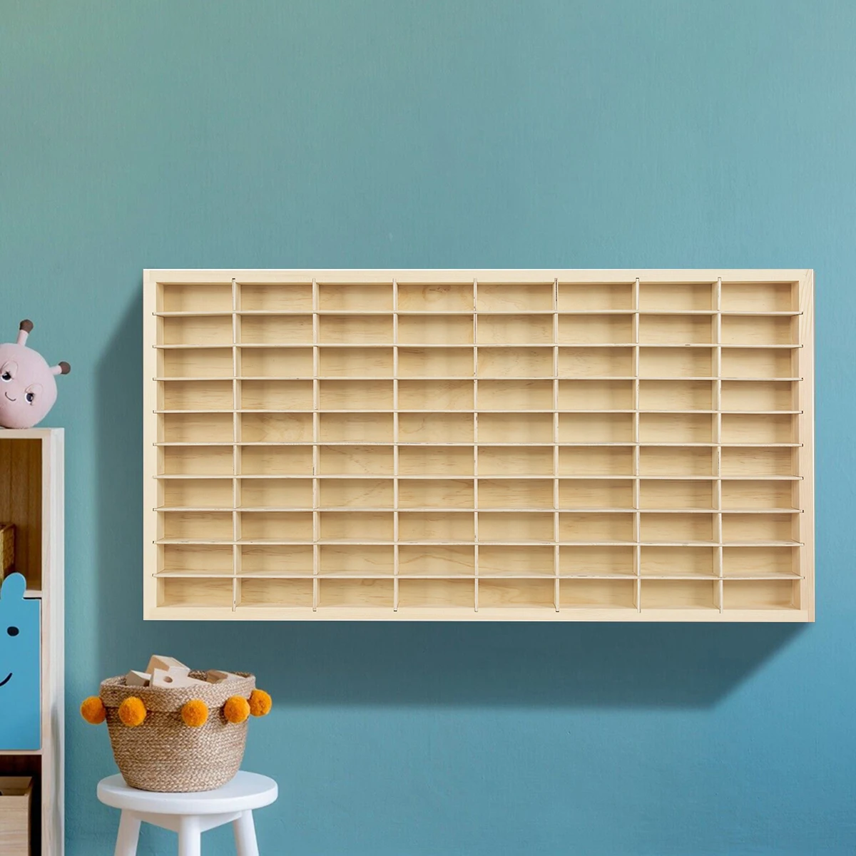 Vitrine murale en bois pour voitures miniatures, 80 compartiments, échelle 1:64, organisateur de modèles de voitures, étagère murale avec clous invisibles pour Hot Wheels, Matchbox et autres objets de collection.