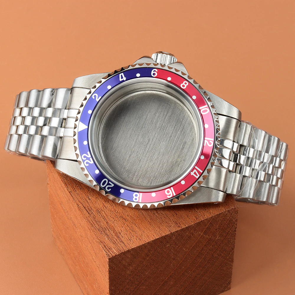 

39.5mm NH35 Watch Case Blue Red Bezel Sapphire Glass Fit NH35 NH36 Movement Stainless Steel Jubilee/Oyster Strap SUB GMT Case
