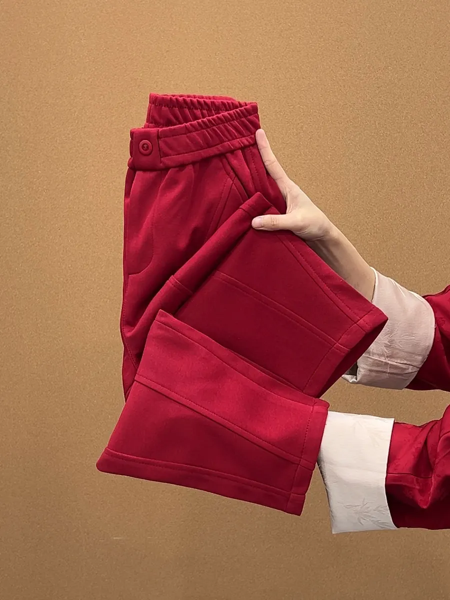 

High Waist Thiened Straight Leg Casual Pants Spring Season Patchwork Slimming Harem Pants Nine Parts Long 90cm Ladies Jeans