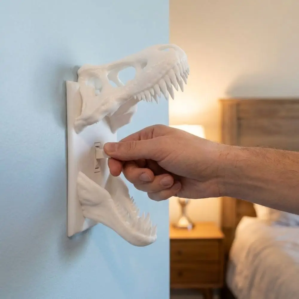 Cubierta de Interruptor con Forma de Tiranosaurio Rex Impresa en 3D, Estilo Gótico, Ojos Negros Huecos, Cubierta Decorativa de Plástico para Interruptor de Dinosaurio