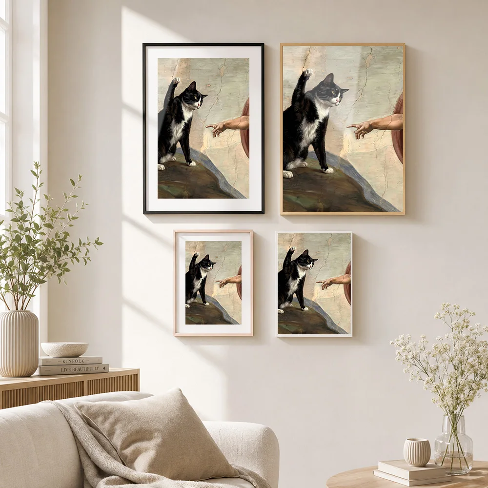 Tuxedo Cat Featuring God Hand Framed Aluminum Metal Poster Customized Photo Charming Minimalist Style Wall Art For Home Office view 4