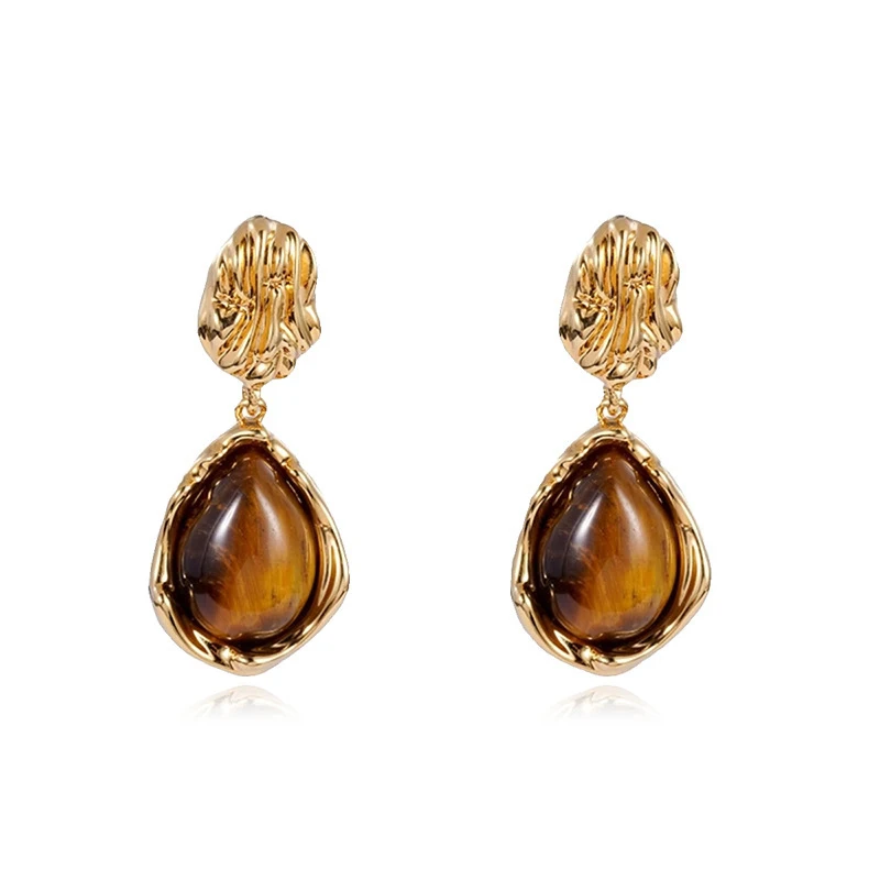 French Vintage Coffee Color Resin Irregular Earrings Geometric Imitation Amber Temperamental Earrings for Women Jewelry