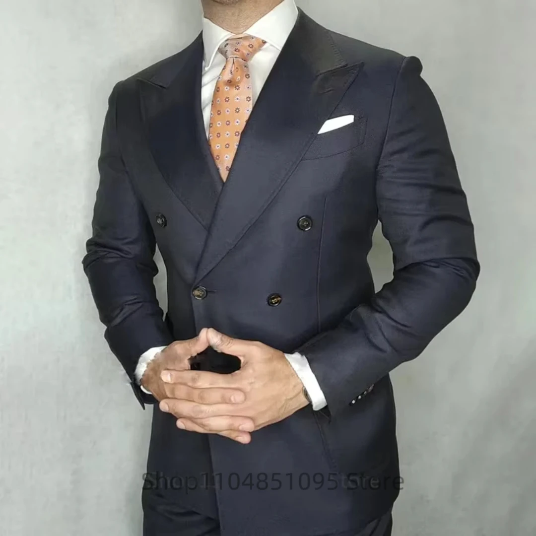 

Men's Suits Blazer Pants for Men Navy Blue Peaked Lapel Jacket Party Wedding Slim Fit Costume Homme Business 2 Piece Clothing