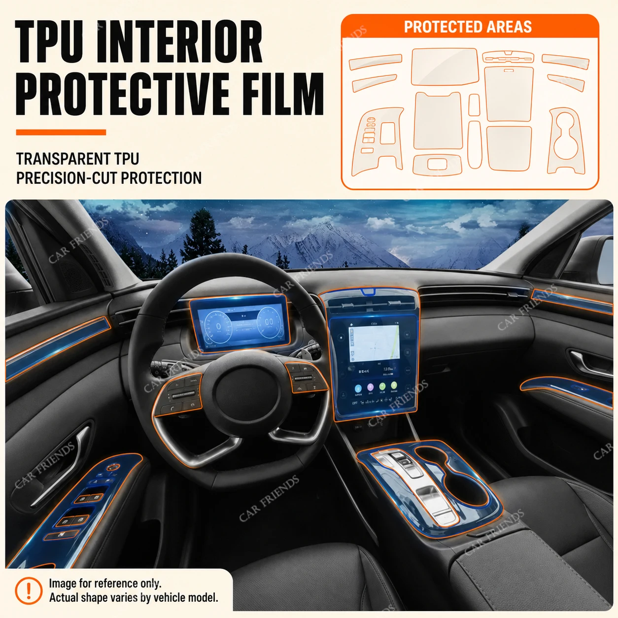 For Hyundai Tucson 2021 2022 Nx4 1 Set Transparent TPU Self-Adhesive Anti-Scratch Molded Pre-Cut Interior Trim Protective Film