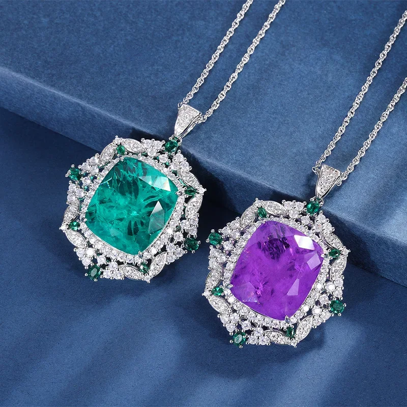 NEWJewelry Copper Bottom Gold Plated Imitation Emerald Violet Luxury Square 20 * 23 Pendant Necklace Jewelry