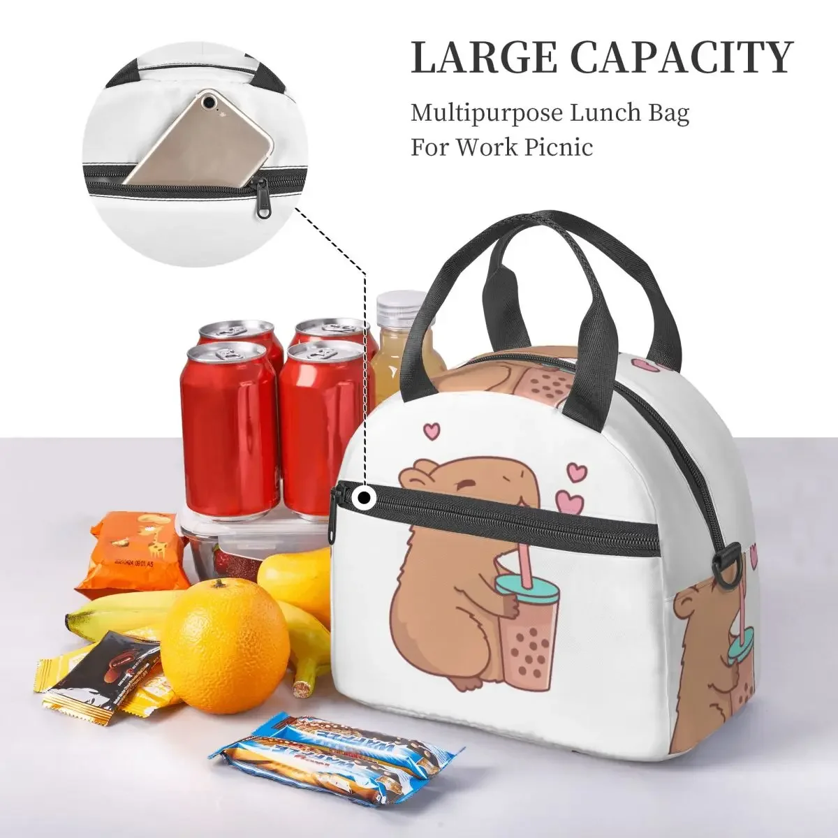 Capybara Insulated Lunch Bag for Women Children Portable Food Boxes Thermal Lunch Box Tote