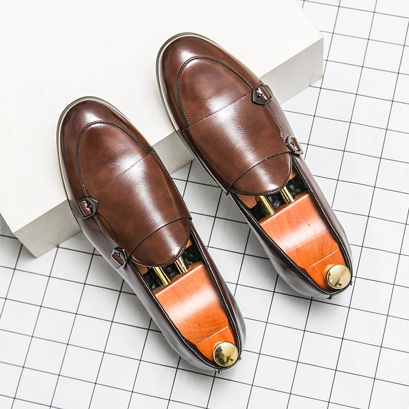 British Style Fashionable Business Breathable Casual Double Buckle Groom's Wedding Shoes Spring Brand New Comfortable Monk Shoes
