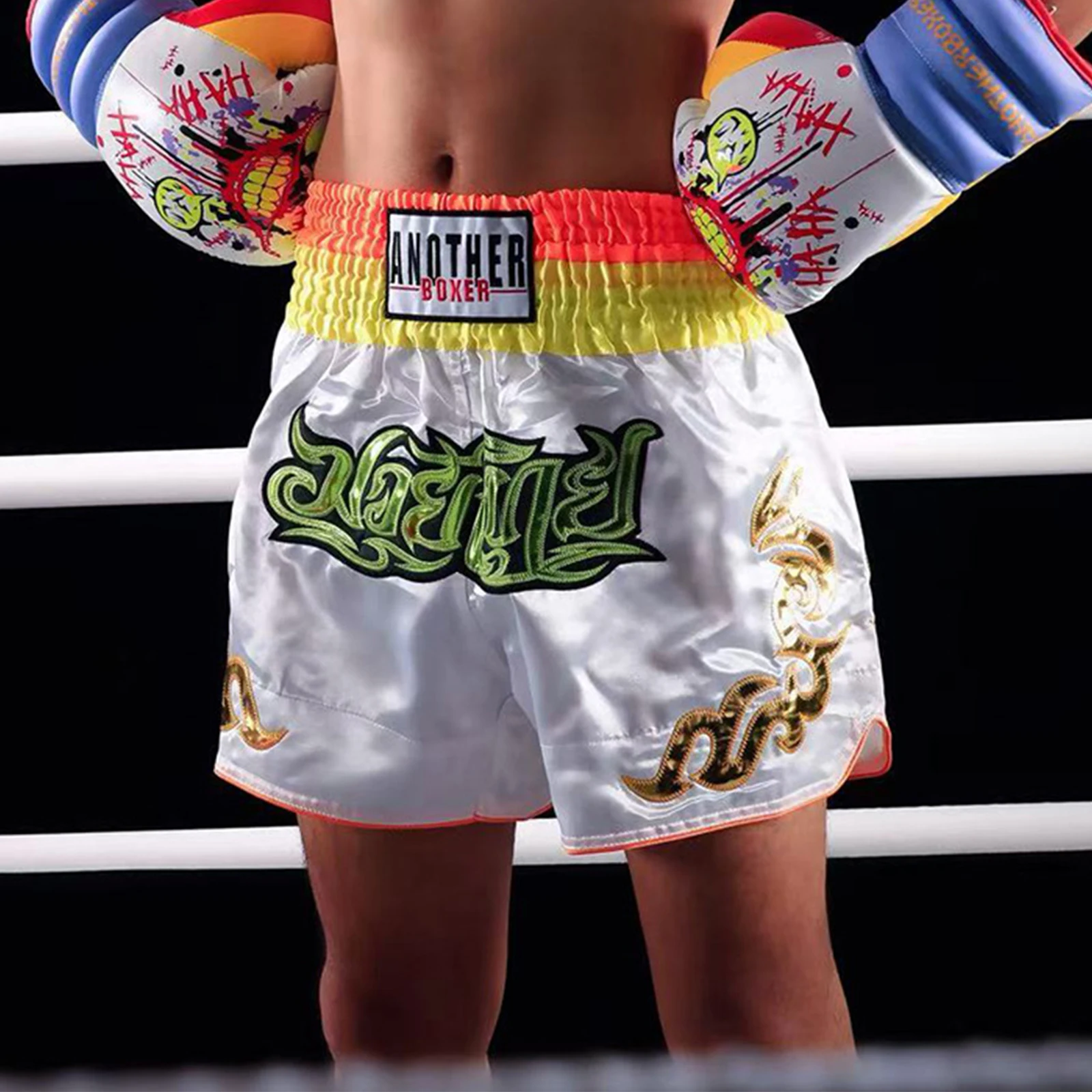 أطفال بنين بسط كتلة اللون الملاكم الملاكمة التايلاندية السراويل المختلطة فنون الدفاع عن النفس الملاكمة التدريب زي لحفلة الهالوين تأثيري #4