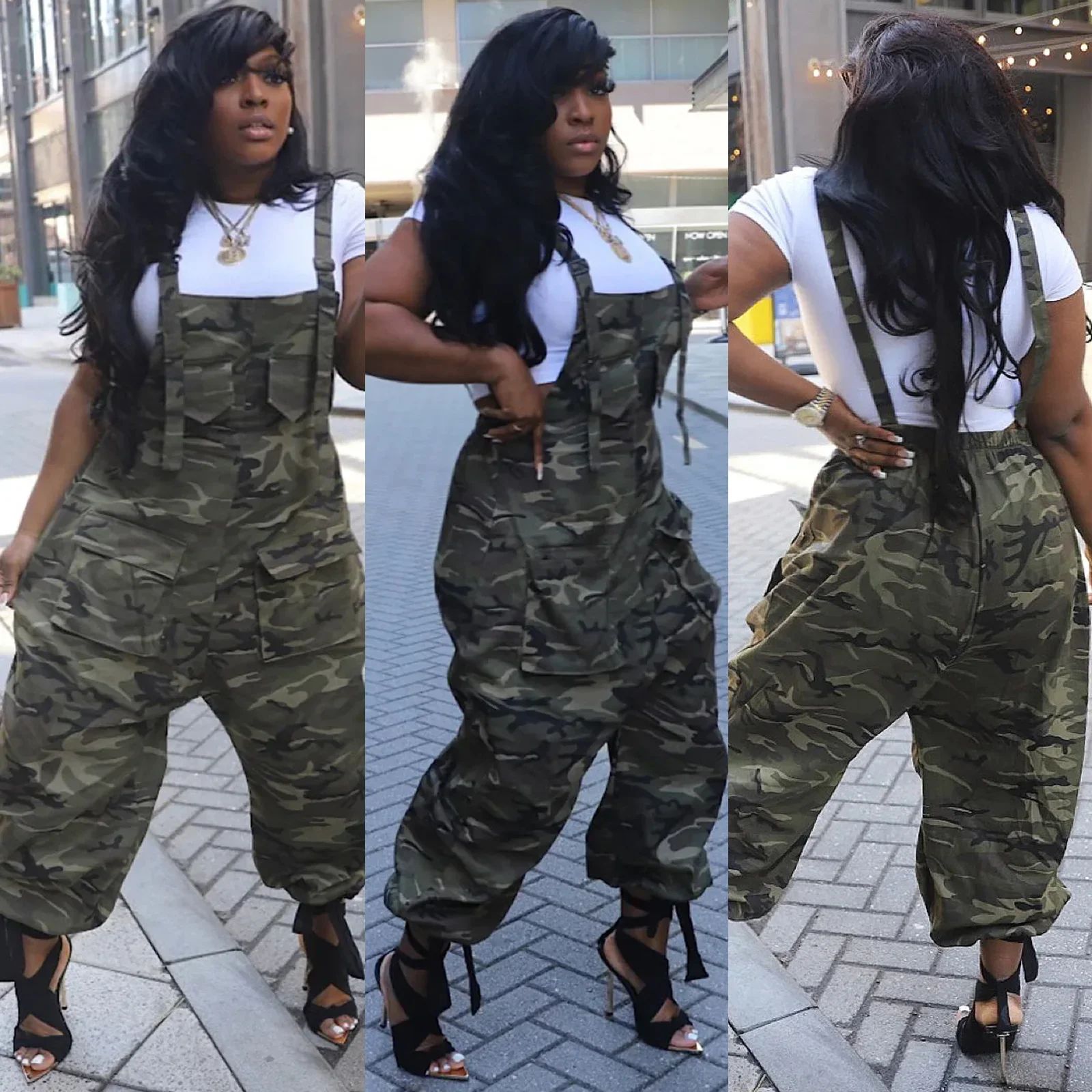 Jumpsuits Women Camouflage Overalls 2024 Autumn Pockets Splice Suspenders Loose One Piece Cargo Pants Streetwear Casual Female