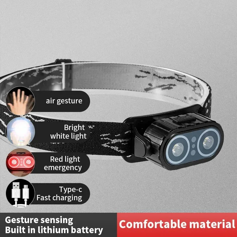 C5 led farol de indução sensor cabeça lanterna usb recarregável acampamento ao ar livre correndo lâmpada cabeça tocha lâmpada trabalho