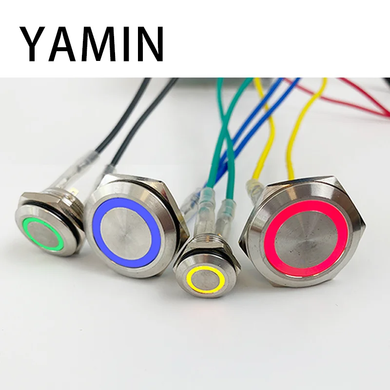 25/30mm Super Slim Electric Waterproof Metal Push Button Switch Power Led Light Momentary Reset 220V 12-24V 3-6V