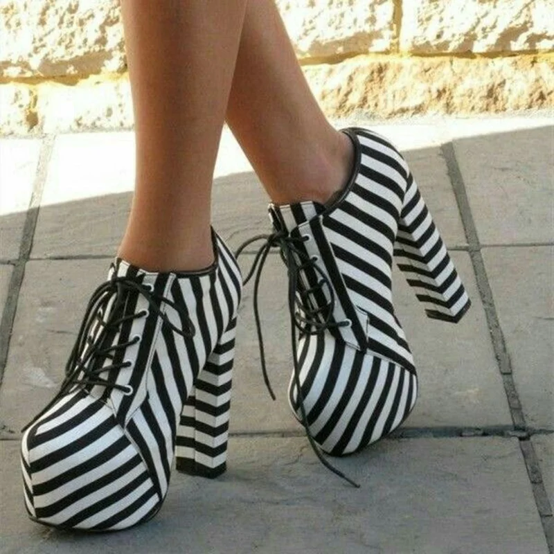 Striped Leather Design Platform Lace Up Boots Sexy Round Toe Mixed Colors Custzomized New Arrivals Fashion Women Modern Boots