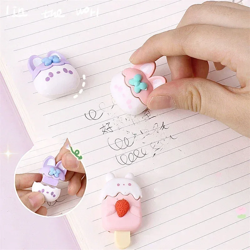 4pcs/set Cute Ice Cream Erasers Cute Rubber Pencil Eraser Kids Correction Tools Korean Stationery Students Gifts Office Supplies