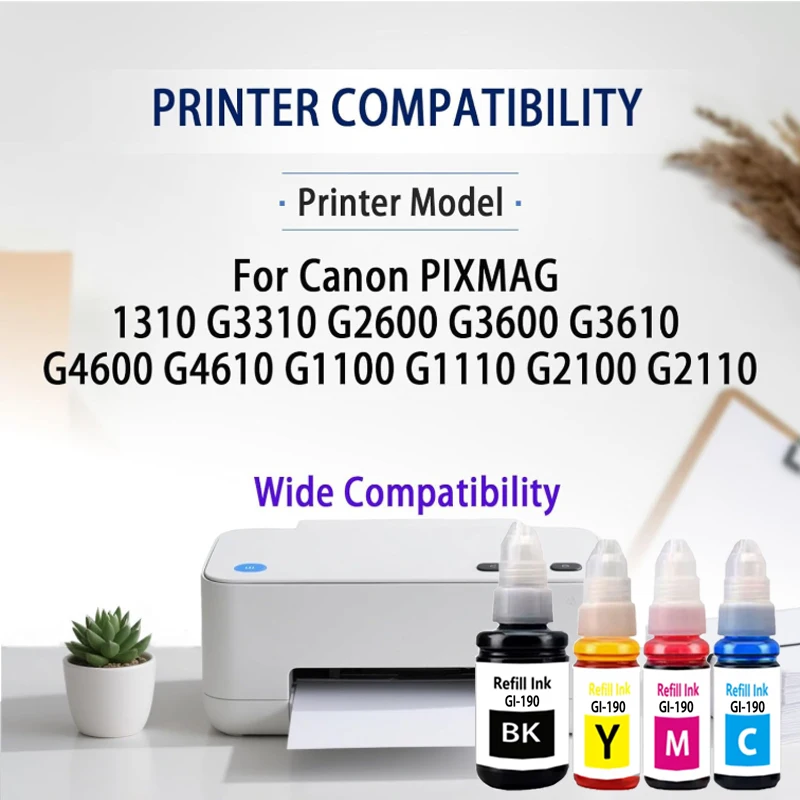 GI190 GI-190 Refill Ink For Canon PIXMA G1100 G1110 G2100 G2110 G3100 G3102 G3110 G3111 G4100 G4110 G4111 Printer