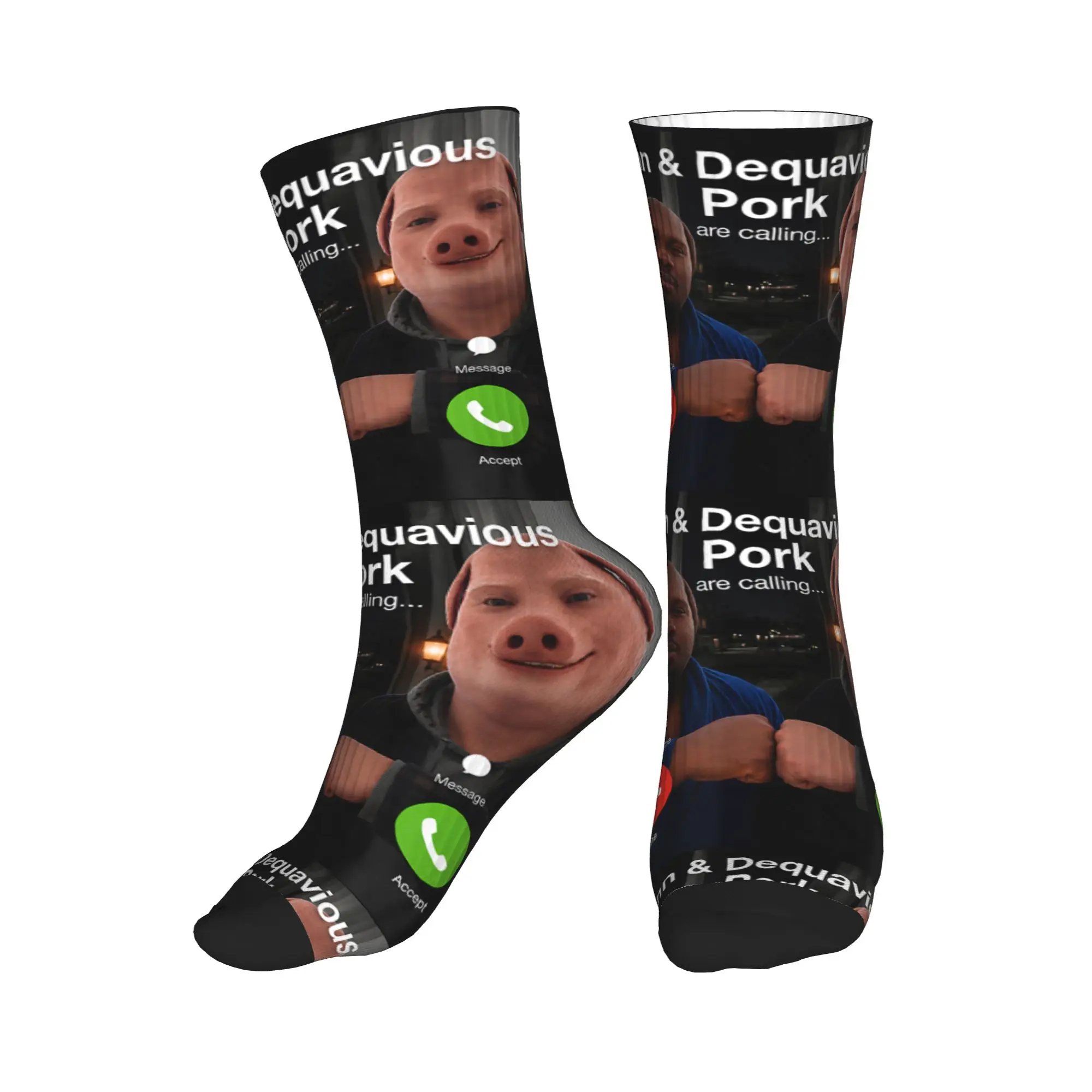 John Pork Dequavious Pork is Calling Funny Memes Dank Memes Stockings Unisex Men Soft Socks Autumn Outdoor Graphic Socks Gift