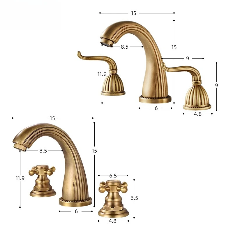 Retro Basin Faucet Three Piece Set Bathroom Counter Basin Split Type Three Hole Hot and Cold Splash Proof Faucet