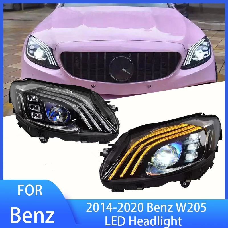

Pop Pop 2 PCS Head Lamp For Benz W205 LED Headlight 2014-2020 Headlights C200 C260 C300 DRL Turn Signal High Beam Angel Eye Proj