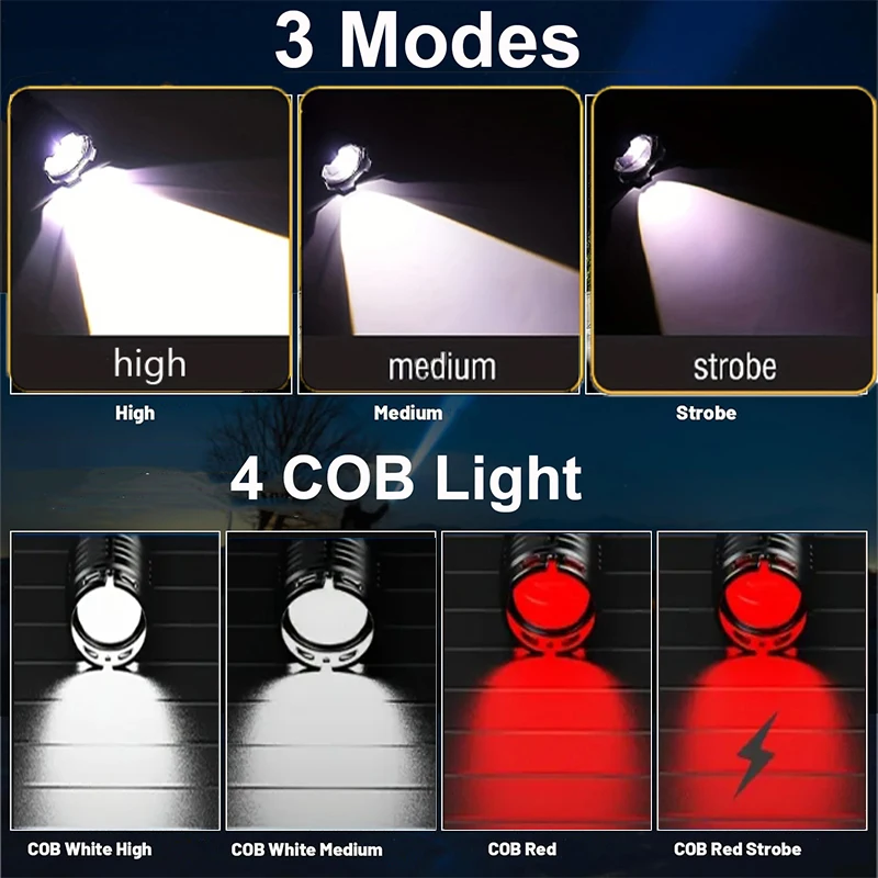 Most Powerful Rechargeable LED Flashlight Built-in 18650 Battery Long Range Tactical Torch Light For Fishing Hunting