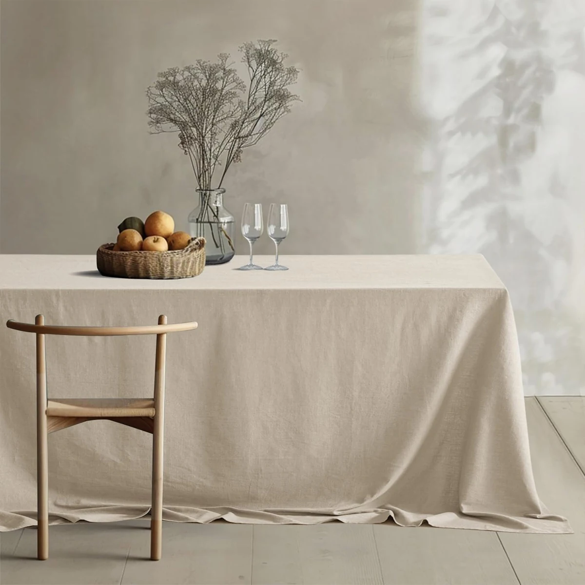 Cream Style Home Tablecloth, Wedding Party, Holiday Kitchen Tablecloth, Soft Pleated Beige Tablecloth