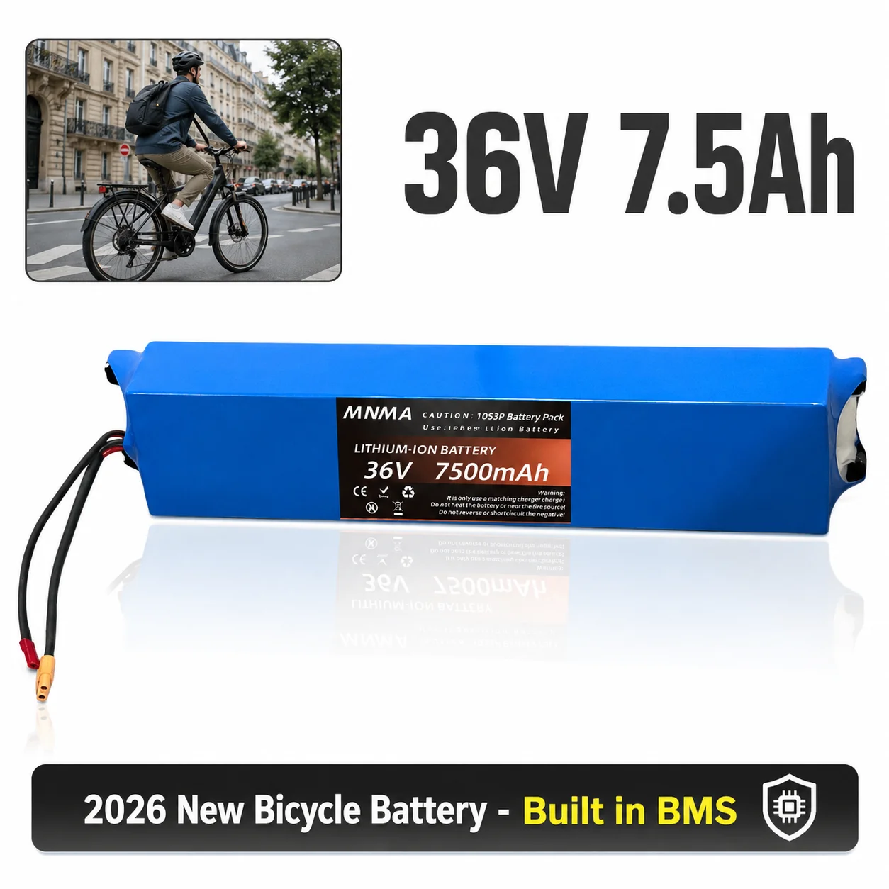 36V 7.5Ah lithium-ion battery, foldable portable rechargeable battery, suitable for electric bicycles, electric balance bikes