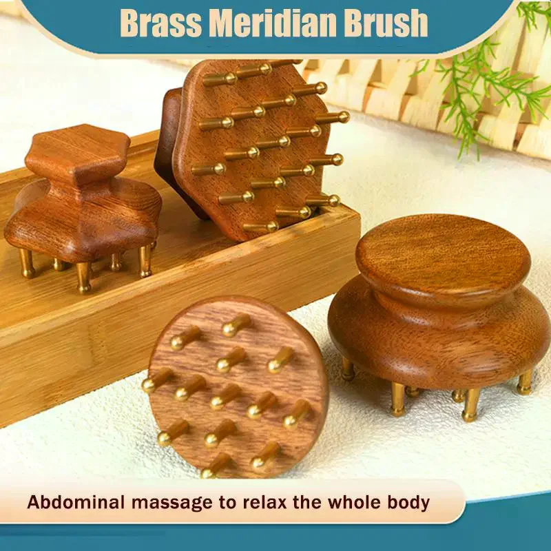 Sandalwood Tooth Solid Copper Meridian Brush Handle Scalp Massage Comb Anti-Fatigue Relaxatio Guasha Massage Tool