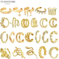 1PC 24k Gold Plating Metal Punk Ear Cuff Clip Earrings Europe and America no Piercing Retro Ear Cuff  C-Shape Crystal Earrings
