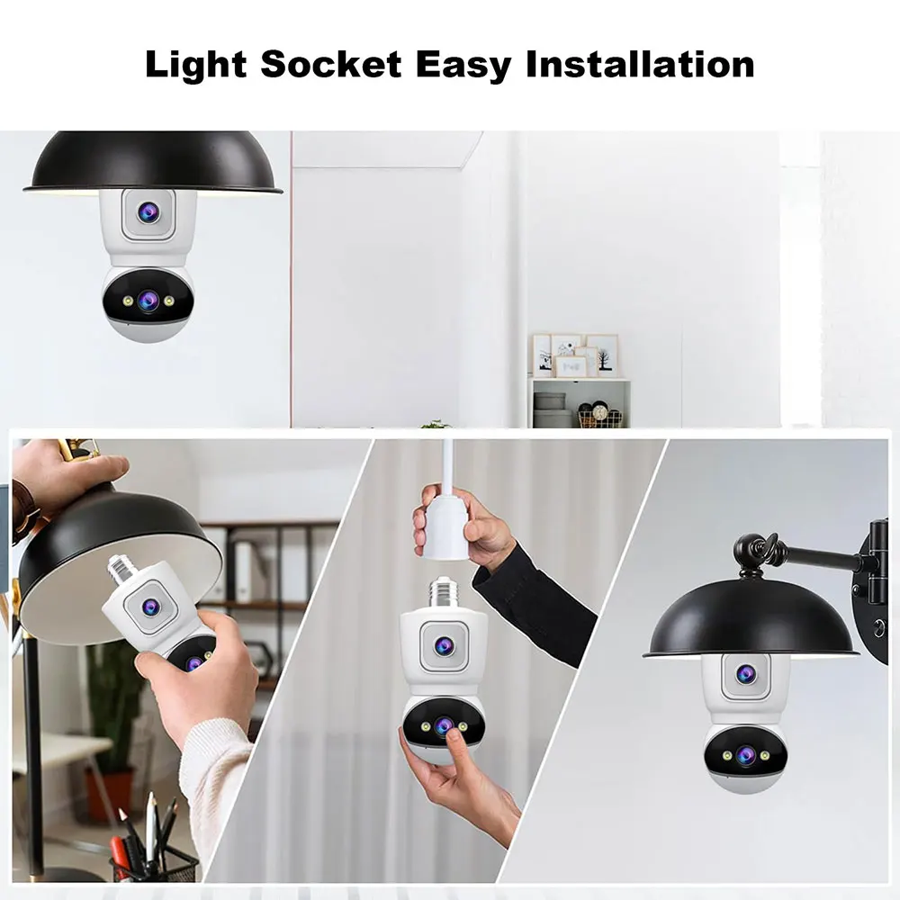 Srihome-cámara inteligente con bombilla de 4MP, Wifi, lente Dual, pantalla Dual, seguimiento automático, Audio bidireccional, visión nocturna en Color, cámaras de seguridad para exteriores