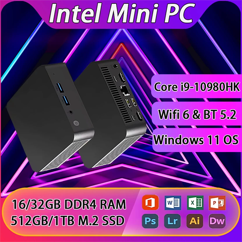 Intel Core i9 10980HK Mini PC Windows 11 Pro 32GB DDR4 1TB SSD PC