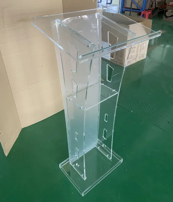 Custom Design Lighted Assembly Detachable Acrylic Lectern Stand Plexiglass Lecture Desk Perspex Church with Led Podium Platform