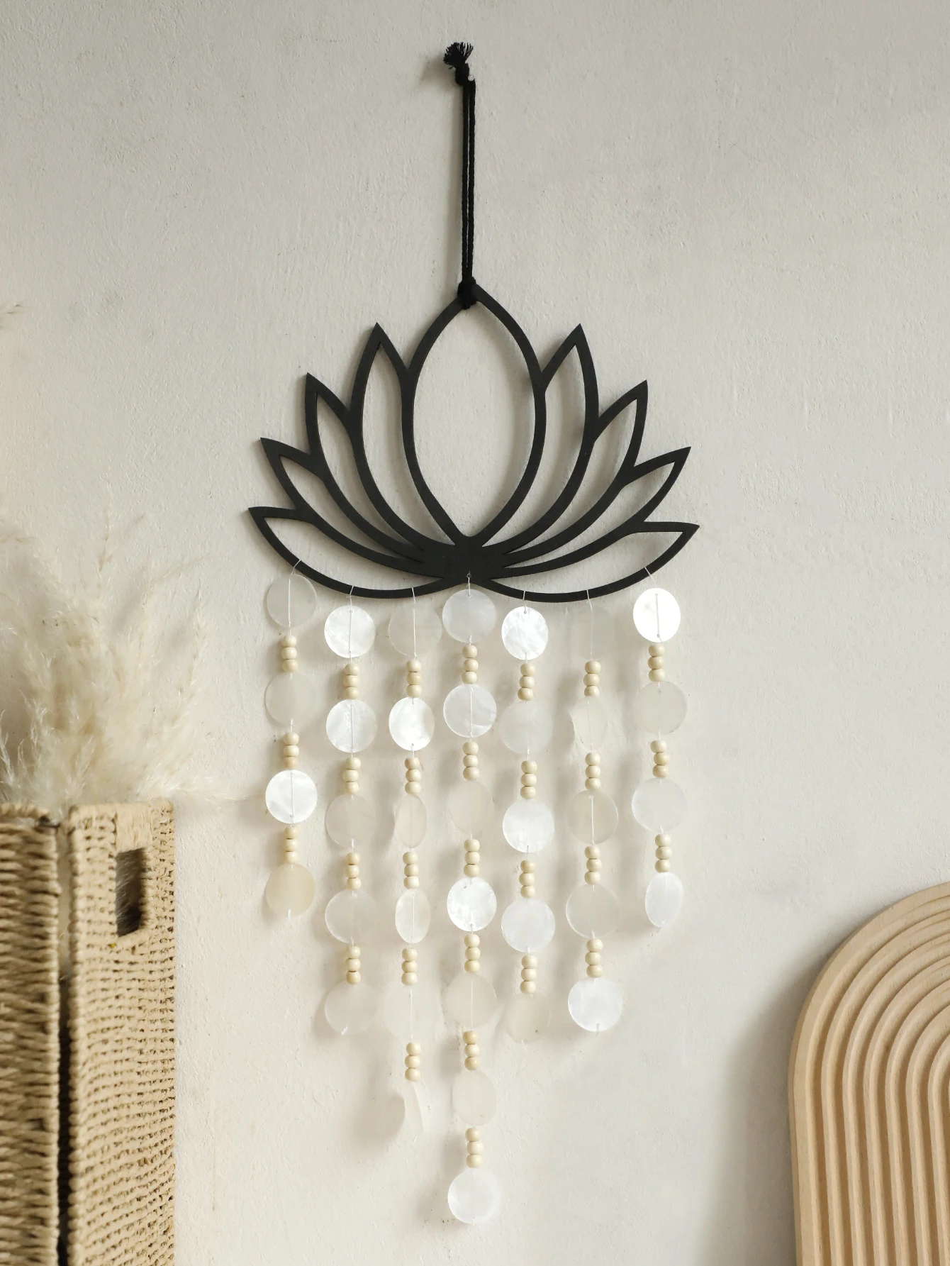 Lotus Wandbehang mit Acryl Pailletten hand gewebten Mond Schlafzimmer Wohnzimmer Wand dekoration Boho Home Decoration Handwerk Kunst Wandteppich