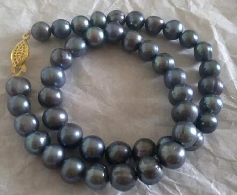 natural 9-10mm AAA+ Tahitian black PEARL NECKLACE 18