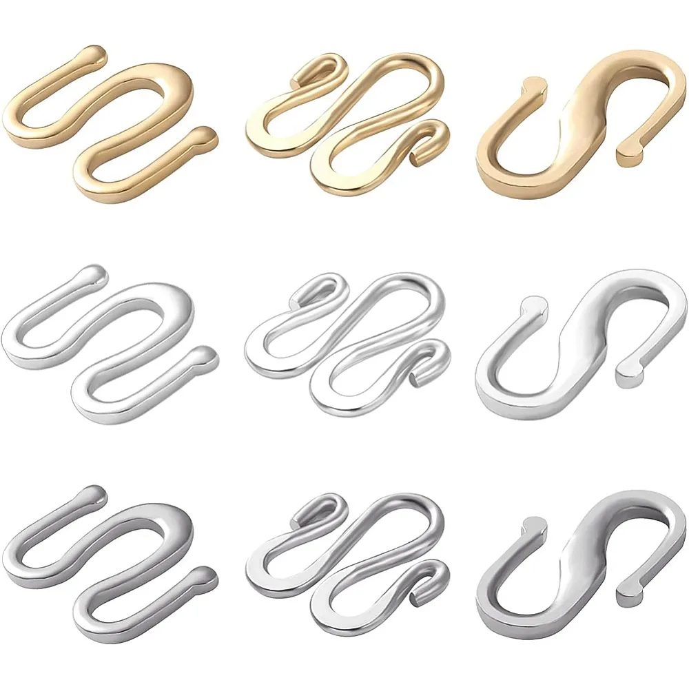 1box 72pcs 9 style Brass S Hook Clasps Long-Lasting  M Shape Clasp Mixed color 8pcs/style