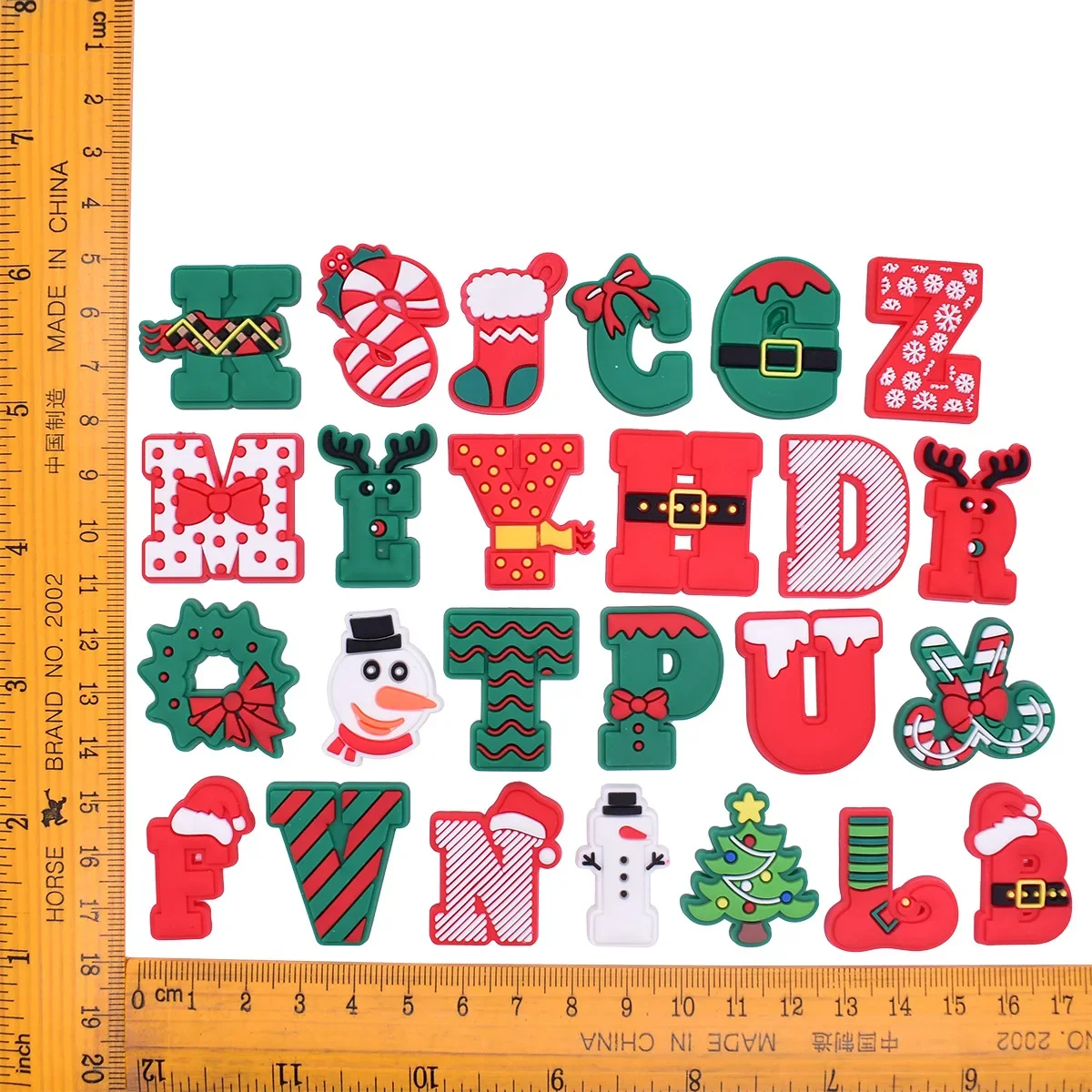 Christmas series 26 letters shoe buckles charms accessories decorations for clog sneaker wristbands tumbler party unisex kids