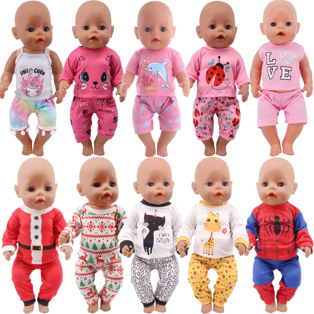 2 Pcs/Set Cute Pajamas Doll Accessories Clothes Dress For 18 Inch Girl Doll & 43 cm New Born Baby Doll,Our Generation,gifts