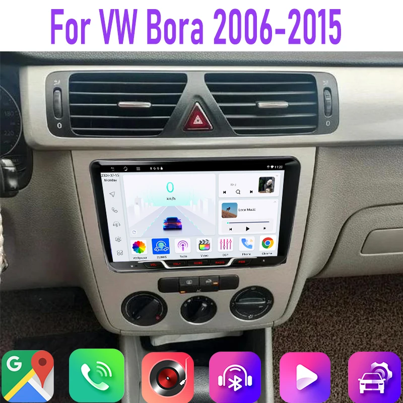 

9" 4GB+64GB For VW Bora 2006-2015 Car Radio 2DIN Google Map Head Unit GPS Android 15 Auto Canbus Steering Wheel Control
