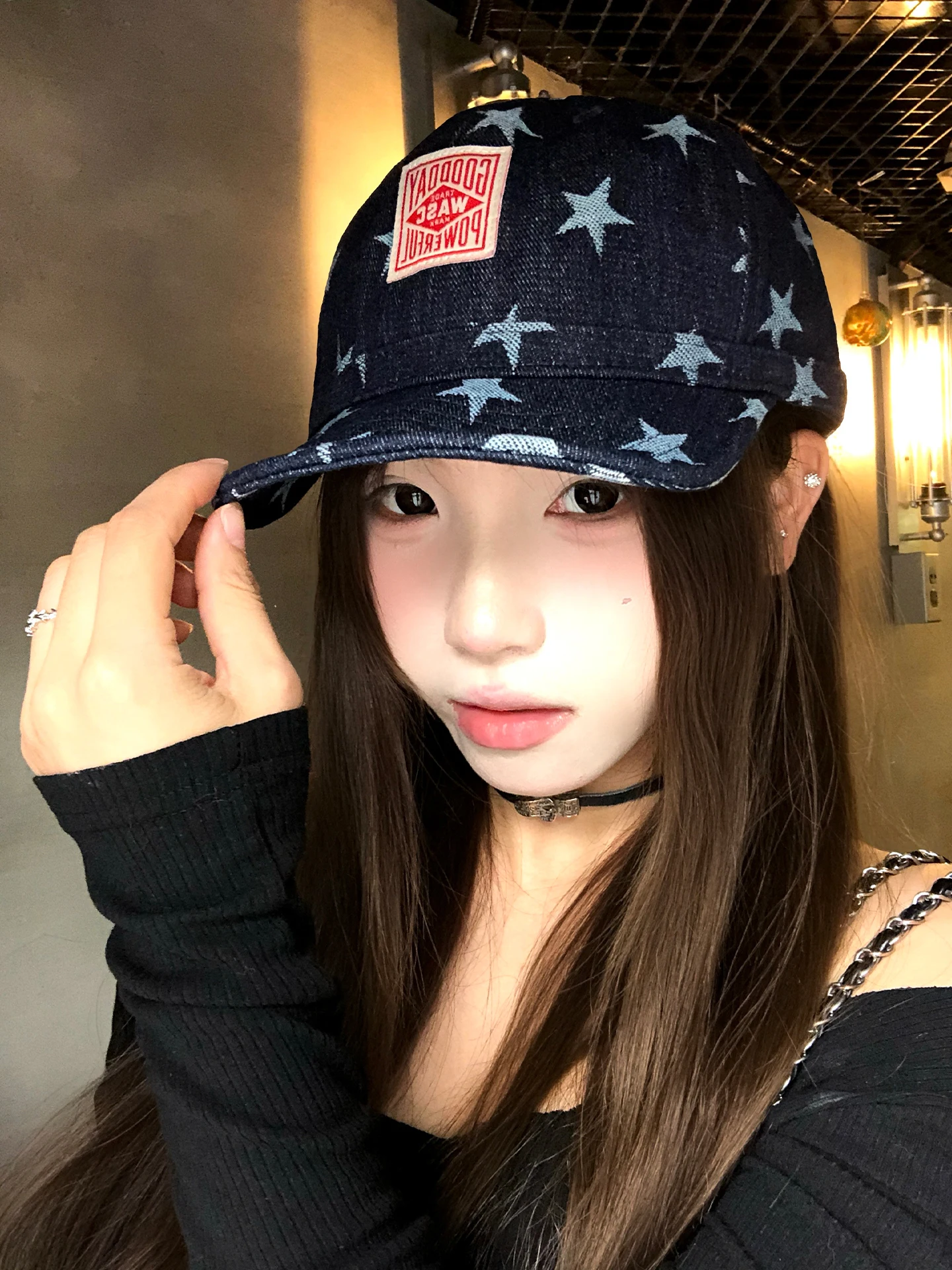 Retro Star Denim Baseball Cap Women's Spring Summer New Street Fashion Face Slim Soft Brim Cap Casual round Top Adjustable