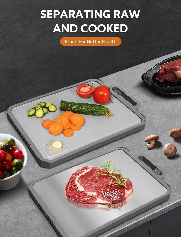 Stainless Steel Cutting Board Large Double Sided Non Stick Chopping Board with Knife Sharpener Food Grade Kitchen Tool
