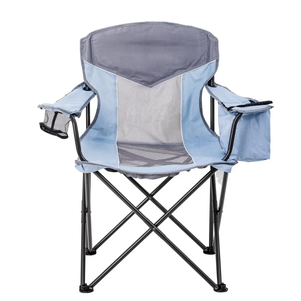 2023 New  Adult Oversized Mesh Camp Chair with Cooler, Green & Gray