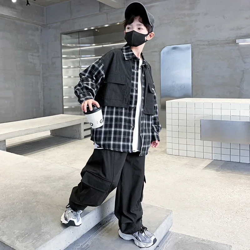 

Checkered Set Handsome Shirt & Coat Two-Piece for Boys Spring/Autumn New Style for Mid-Large Children Sharp & Trendy
