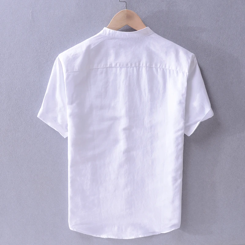 

New arrival brand linen shirts men summer solid yellow shirt mens fashion casual stand collar shirt male plus size camiseta