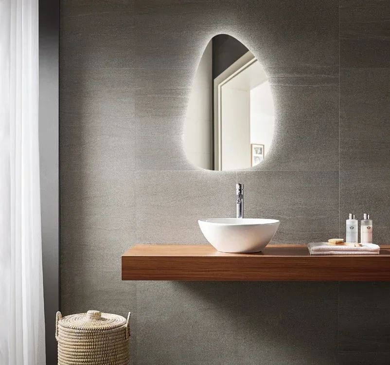 'for Norhs frameless large led behind bathroom art mirror smart led  irregular asymmetrical mirror wall Bathroom light Mirror
