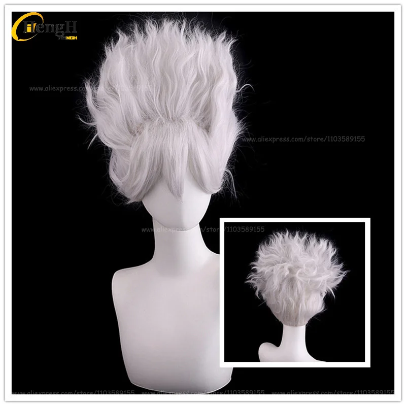 In Stock Anime Synthetic Monkey D Luffy Short 35cm Silver Fluffy Curly Hair Cosplay Anime Wig Heat Resistant Hair Halloween Wigs