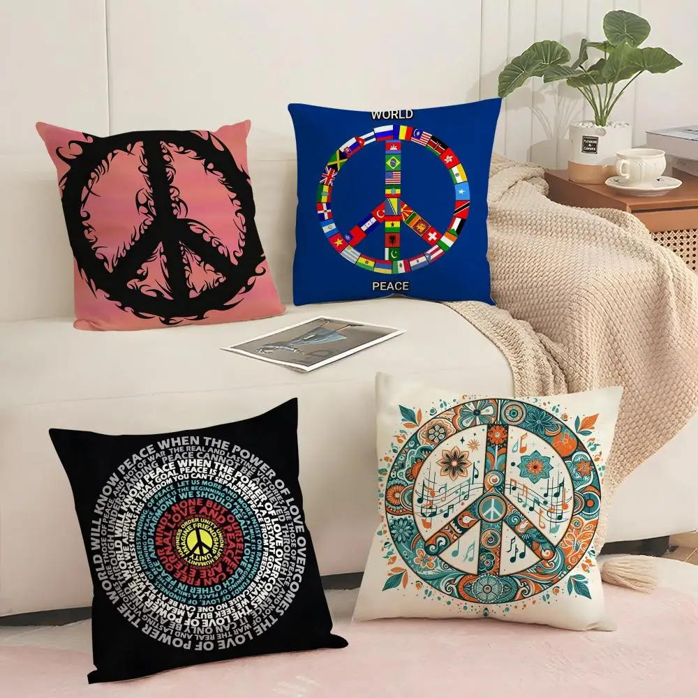 P-Peace and Love Cushion Cover Silky Short Plush Sofa Pillow Cover Hidden Zipper Soft Dustproof Case for Home Decor