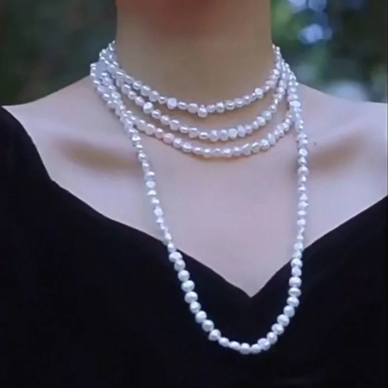 

Длинное жемчужное ожерелье 7-8 мм из натурального барочного жемчуга, цепочка для свитера