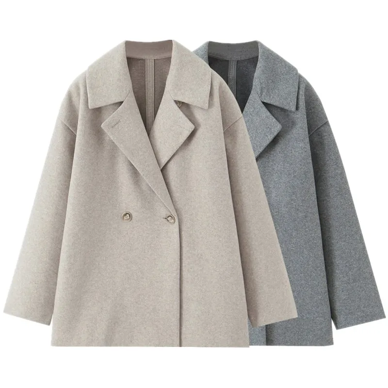 

Soft Double-breasted Coat New Autumn Commuter Versatile Women's Outerwear Long Sve Other Material 00% Ladies Faion