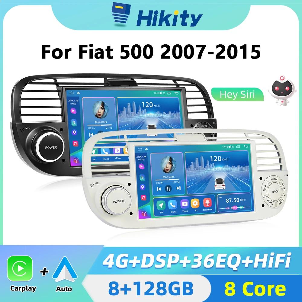 Hikity 2 din Android HD Mirror Car GPS Radio Player For Fiat 500 2007-2015 Radio Carplay Auto Android Navigation GPS WiFi Player