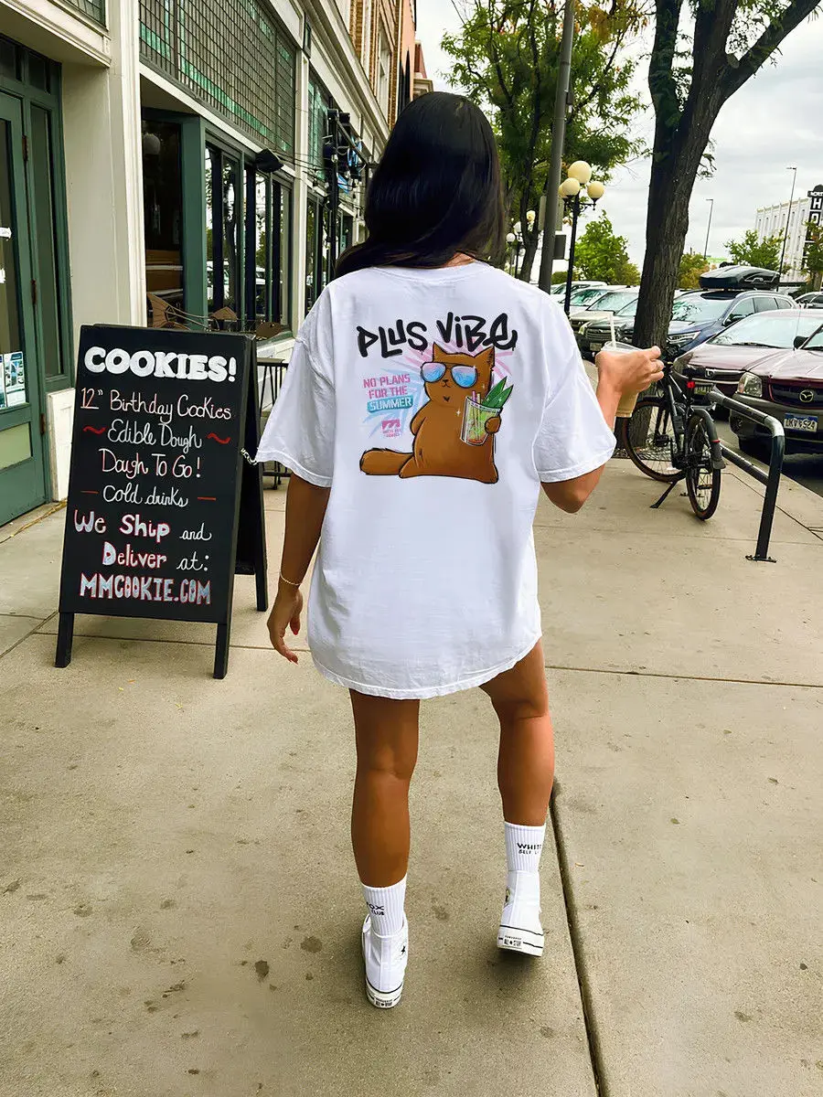 تي شيرت ريترو وفريد من نوعه وتنحيف صيفي جديد ممتع مطبوع من القطن الخالص الأوروبي والأمريكي للنساء بأكمام قصيرة غير رسمية