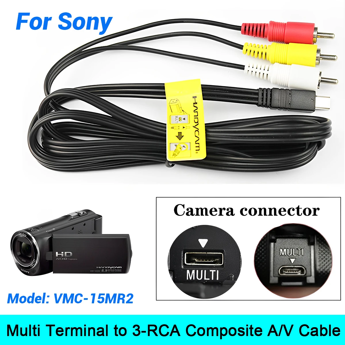 VMC-15MR2 RCA Audio Video Cable for Sony Handycam Camcorder HDR-CX HDR-PJ FDR-AX Series Multi Terminal to 3RCA Composite Cable