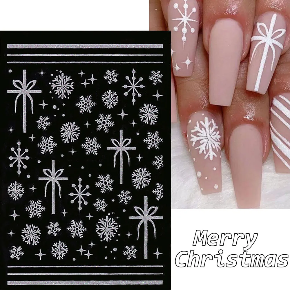 1 pz glitter bianco fiocco di neve adesivi natalizi per nail art inverno romantico fiocco di neve decalcomanie autoadesive decorazioni per unghie di Capodanno